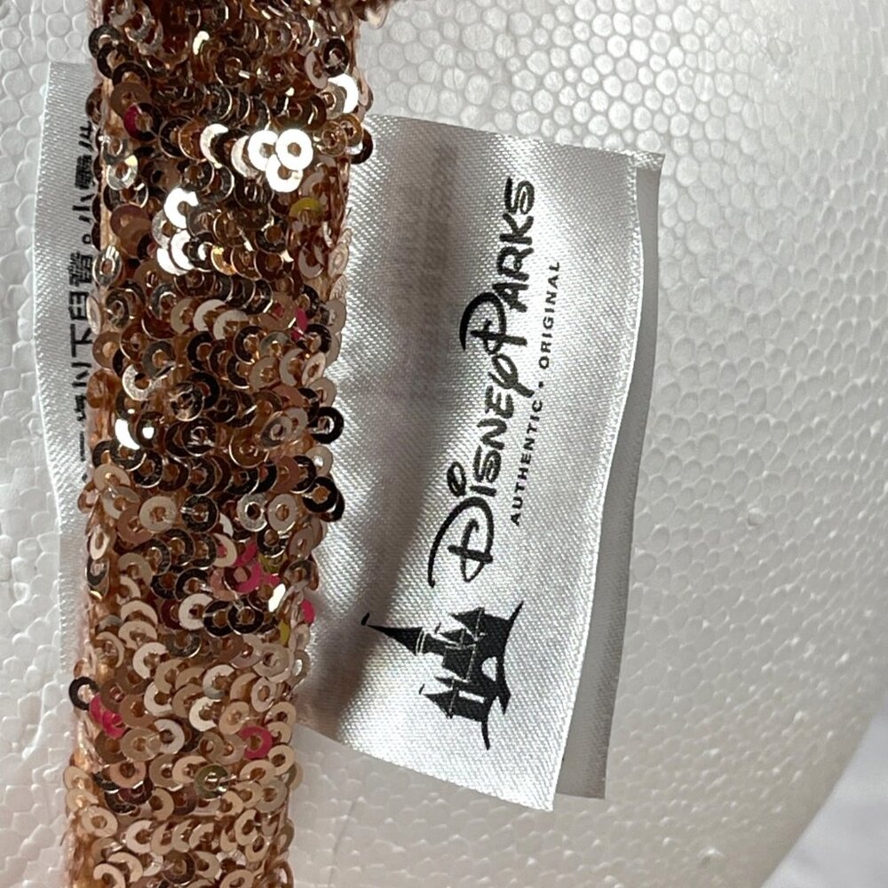 Rose Gold Walt Disney Parks Minnie Mickey Mouse Ears Headband Bow Pink Sequins - Picture 6 of 12